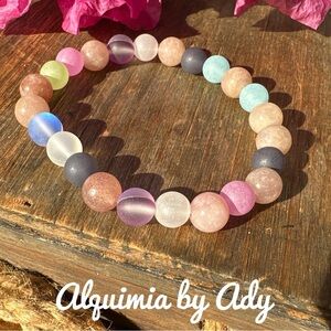 Moonstone peach beaded colorful handmade bracelet